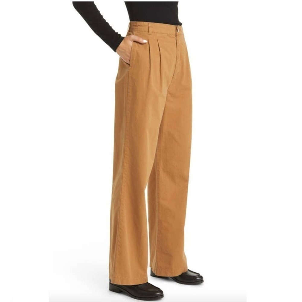 FRAME Pleated cotton-twill wide-leg pants Camel 27